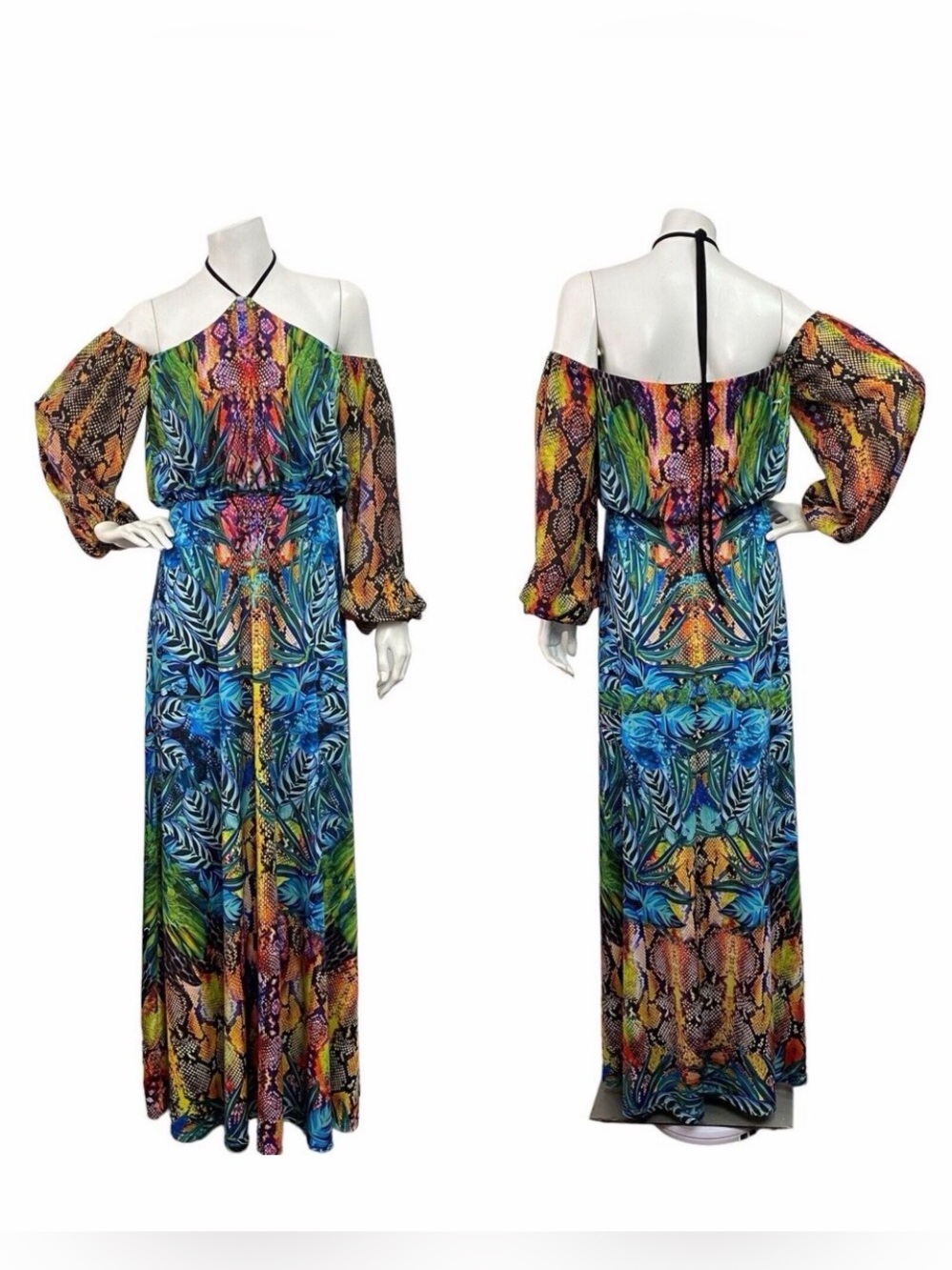 VENUS Multicolor Snake-Print Maxi Dress Off Cold Shoulder, lined cute!